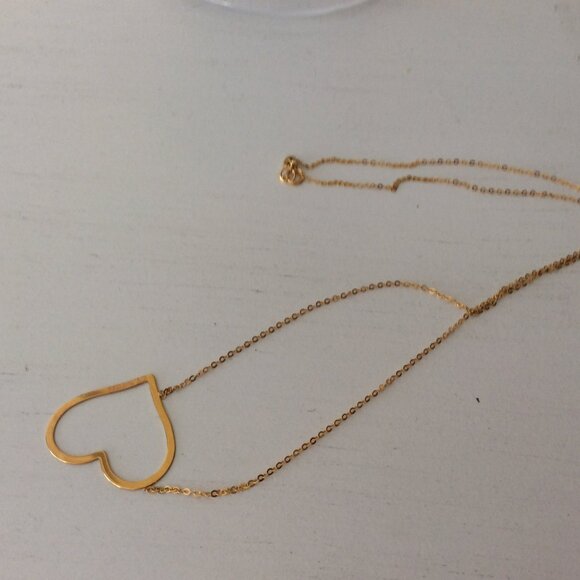14k solid gold open heart necklace - Picture 4 of 9